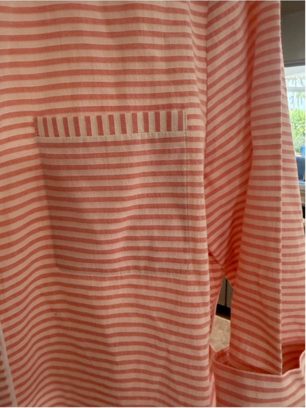 LAFAYETTE 148 Orange White peach Striped Button Down Shirt L, rolled sleeves, - Picture 3 of 9